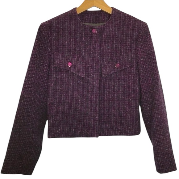 Vintage Miss Pendleton Purple Wool Tweed Blazer Size 4 Lined Hidden Buttons - Picture 1 of 9